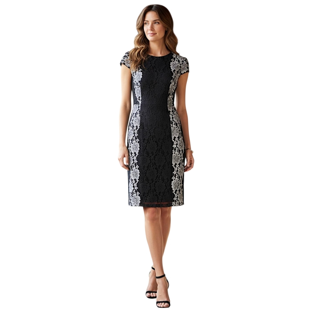Betsey Johnson Lace Dress 6 Black White Cocktail Party Sheath Cocktail Feminine